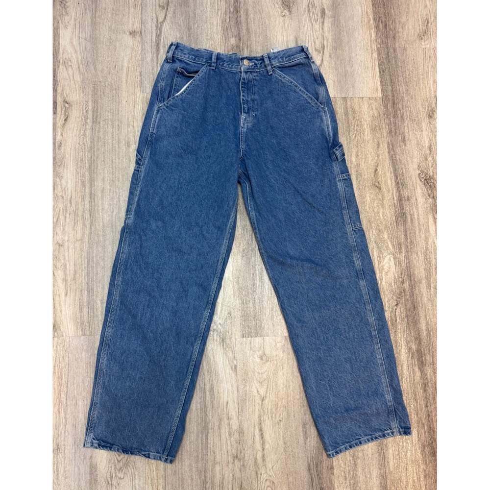 Zara Carpenter Jeans Women's Blue Denim Utility Pocket Relaxed Fit Size 30